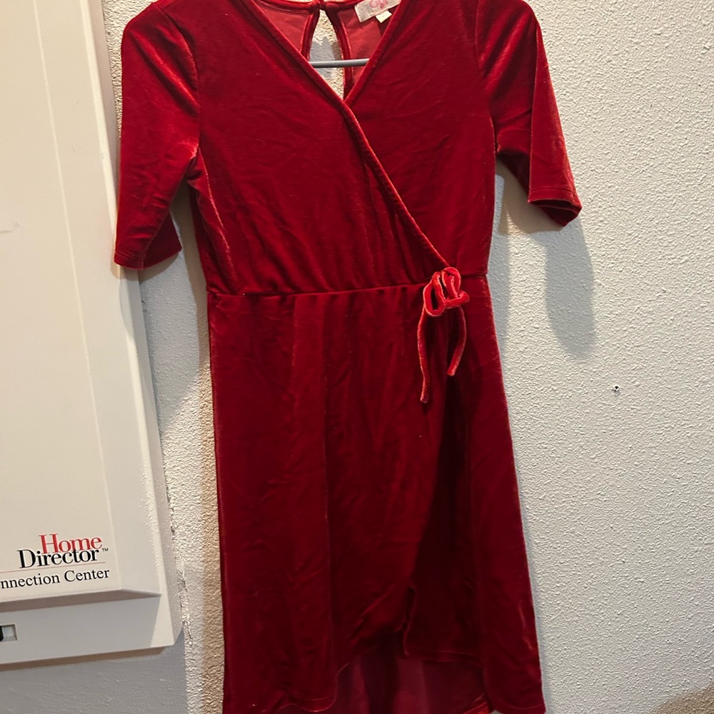 GB Girls Crimson Velvet High Low Dress